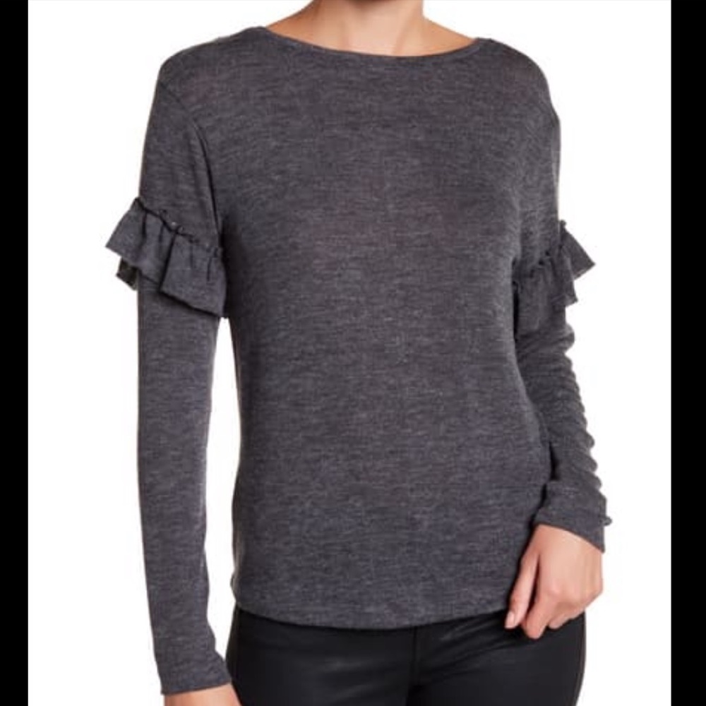 Philosophy Ruffle Sleeve Knit‎ Top Charcoal Gray
